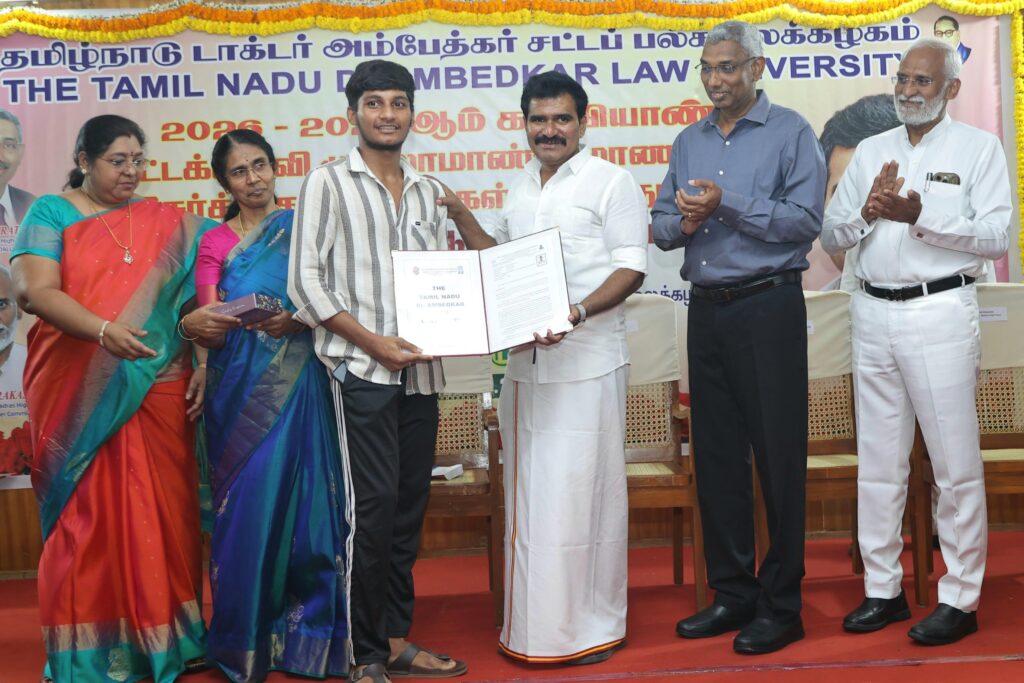 CTR Nirmal Kumar presents admission allotment orders to top-ranking students of Ambedkar Law University