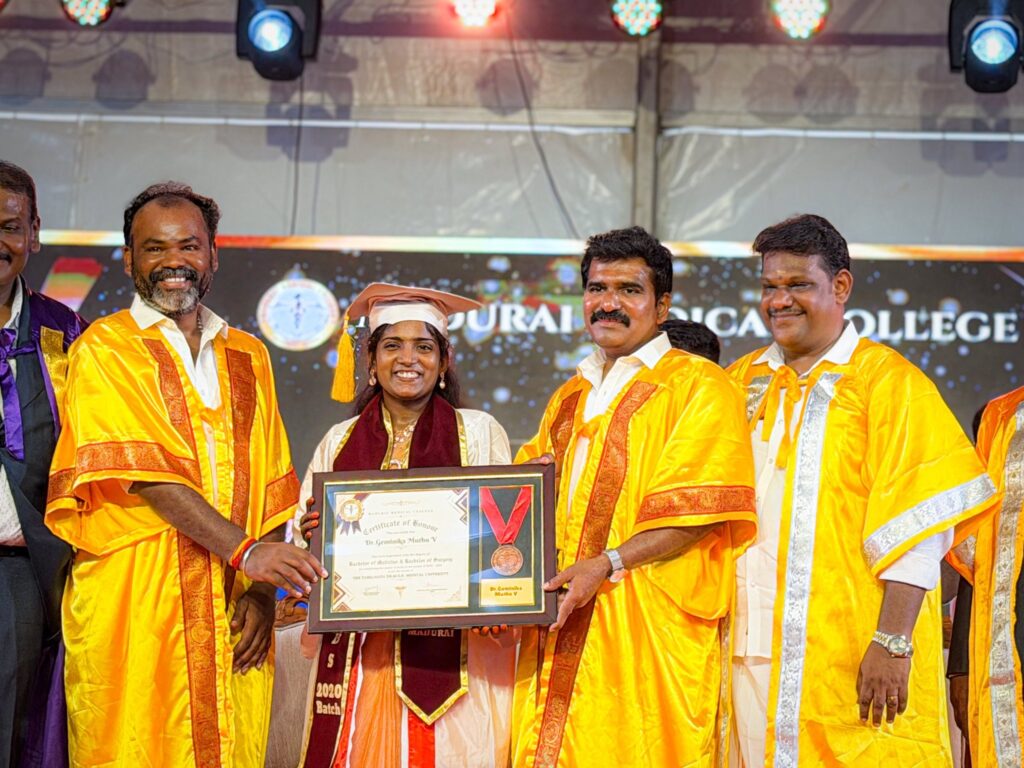 CTR Nirmal Kumar presents degrees to graduating students at the 67th convocation of Madurai Medical College