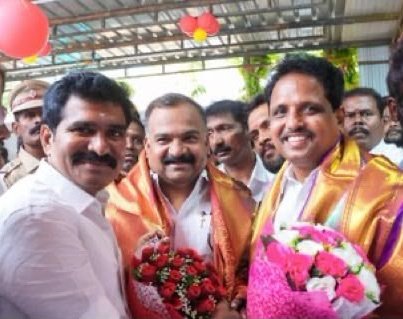 CTR Nirmal Kumar with Su Venkatesan MP and Manickam Tagore MP at the Thiruparankundram Assembly office inauguration
